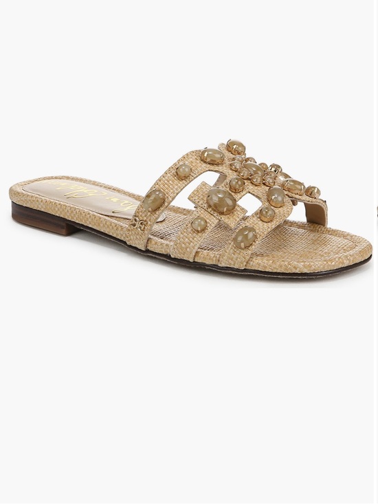 Sam Edelman Shoes - Sam Edelman Jeweled Straw Slide Sandal in Beige